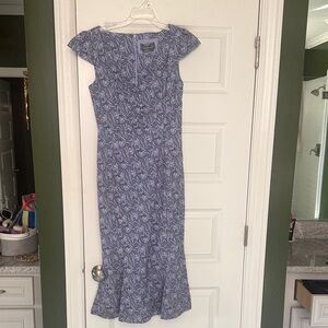 Blue Paisley Cap-Sleeve Midi Dress